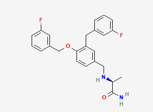 Two-dimensional chemical structure of (S)-2-((3-(3-Fluorobenzyl)-4-((3-fluorobenzyl)oxy)benzyl)amino)propanamide, CAS 1000370-27-3