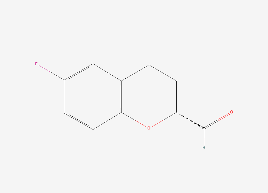 Two-dimensional chemical structure of (2R)-6-fluoro-3,4-dihydro-2H-chromene-2-carbaldehyde