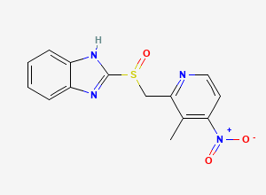Two-dimensional chemical structure of 2-(((3-Methyl-4-nitro-2-pyridinyl)methyl)sulfinyl)-1H-benzimidazole, CAS 142384-07-4