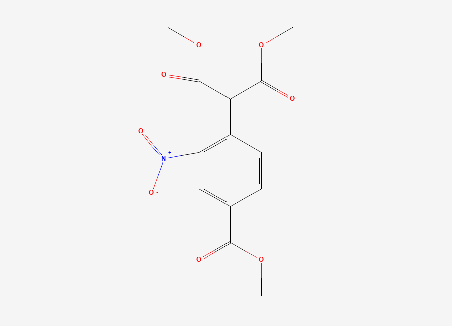 Two-dimensional chemical structure of Dimethyl 2-(4-(methoxycarbonyl)-2-nitrophenyl)malonate, CAS 1160293-27-5