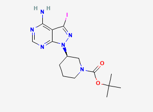 Two-dimensional chemical structure of (R)-tert-Butyl 3-(4-amino-3-iodo-1H-pyrazolo[3,4-d]pyrimidin-1-yl)piperidine-1-carboxylate