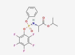 Two-dimensional chemical structure of Propan-2-yl (2S)-2-[[(2, 3, 4, 5, 6-pentafluorophenoxy)-phenoxyphosphoryl]amino]propanoate, CAS 1337529-56-2
