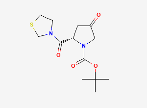 Two-dimensional chemical structure of Teneligliptin Impurity A / (2S)-4-Oxo-2-(3-thiazolidinylcarbonyl)-1-pyrrolidinecarboxylic Acid 1,1-Dimethylethyl Ester, CAS 401564-36-1