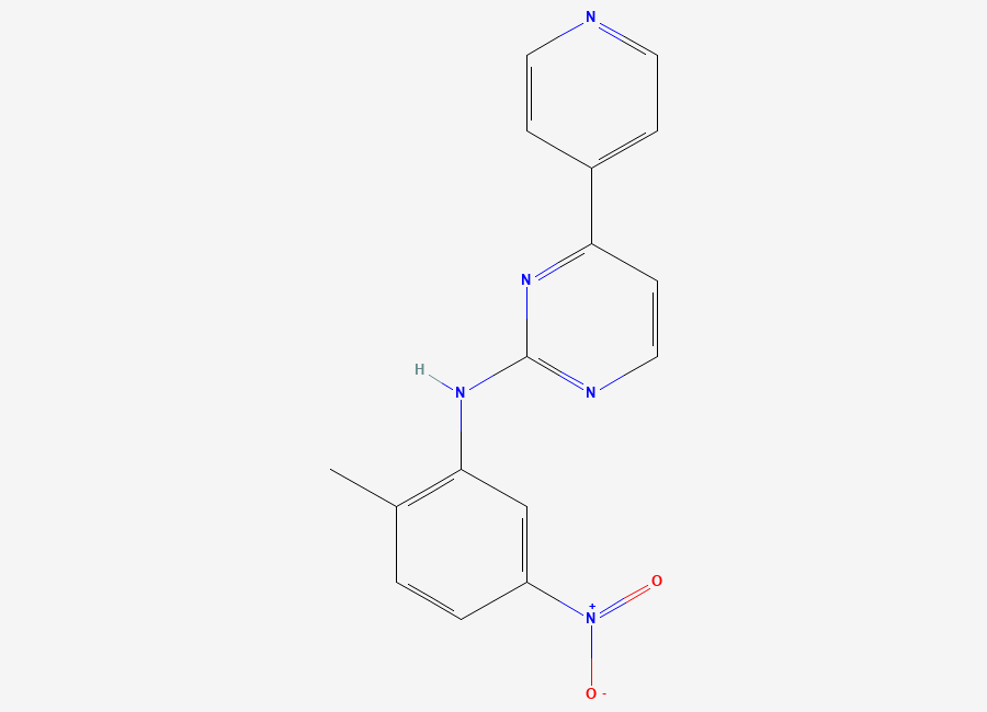 Two-dimensional chemical structure of N-(2-methyl-5-nitrophenyl)-4-pyridin-4-ylpyrimidin-2-amine