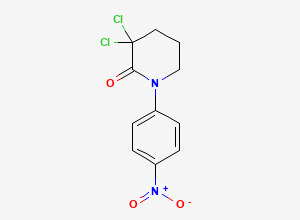 Two-dimensional chemical structure of 3,3-Dichloro-1-(4-nitrophenyl)-2-piperidinone, CAS 881386-01-2