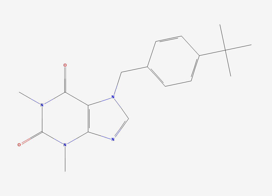 Two-dimensional chemical structure of 7-(4-(tert-butyl)benzyl)-1,3-dimethyl-1H-purine-2,6(3H,7H)-dione