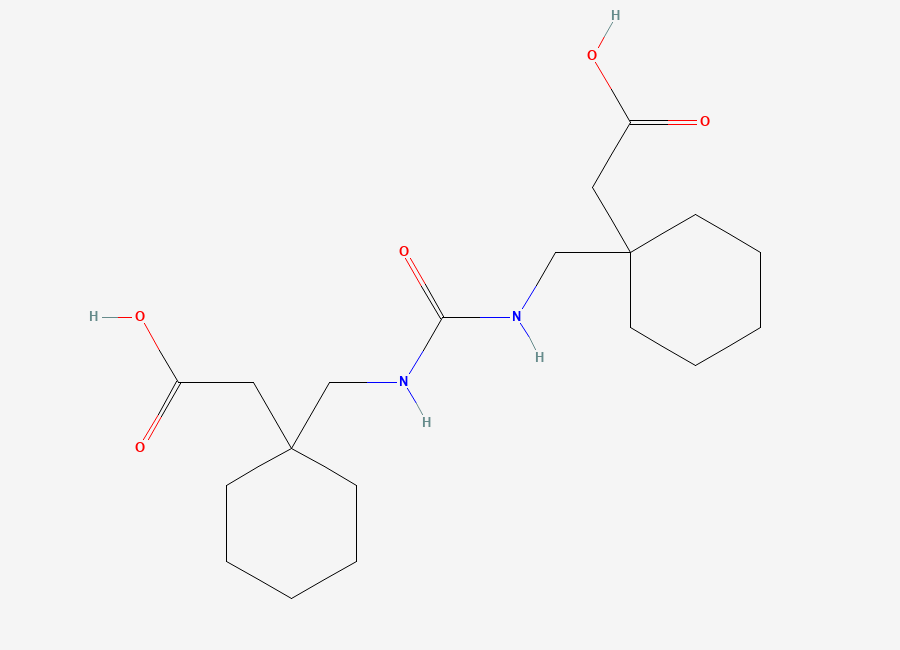 Two-dimensional chemical structure of 2,2'-(((Carbonylbis(azanediyl))bis(methylene))bis(cyclohexane-1,1-diyl))diacetic Acid, CAS 1310678-10-4