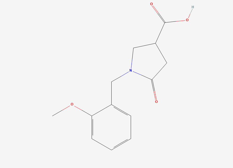 Two-dimensional chemical structure of 1-(2-Methoxybenzyl)-5-oxopyrrolidine-3-carboxylic acid
