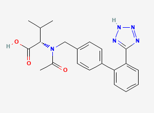 Two-dimensional chemical structure of (2S)-2-[acetyl-[[4-[2-(2H-tetrazol-5-yl)phenyl]phenyl]methyl]amino]-3-methylbutanoic acid