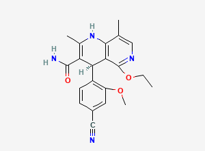 Two-dimensional chemical structure of (4R)-4-(4-Cyano-2-methoxyphenyl)-5-ethoxy-1,4-dihydro-2,8-dimethyl-1,6-naphthyridine-3-carboxamide