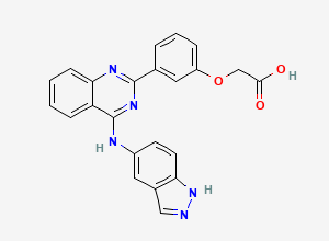 Two-dimensional chemical structure of 2-(3-(4-((1H-Indazol-5-yl)amino)quinazolin-2-yl)phenoxy)acetic Acid, CAS 911417-62-4