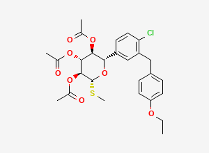 Two-dimensional chemical structure of beta-L-Xylopyranoside, methyl 5-C-(4-chloro-3-((4-ethoxyphenyl)methyl)phenyl)-1-thio-, 2,3,4-triacetate, (5S)-