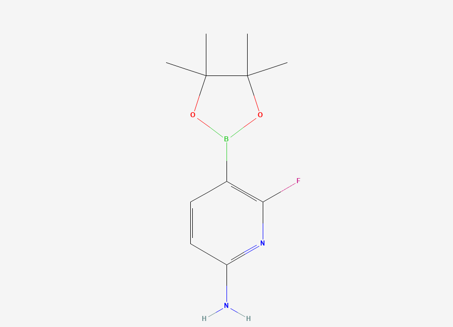 Two-dimensional chemical structure of 6-Fluoro-5-(4,4,5,5-tetramethyl-1,3,2-dioxaborolan-2-yl)pyridin-2-amine