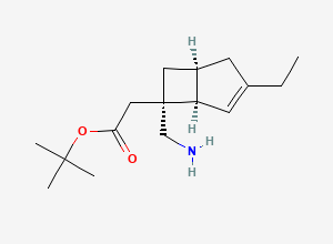 Two-dimensional chemical structure of tert-butyl [(1R*,5S*,6S*)-6-aminomethyl-3-ethylbicyclo[3.2.0]hept-3-en-6-yl]acetate