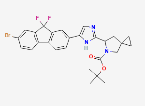 Two-dimensional chemical structure of tert-Butyl (6S)-6-[5-(7-bromo-9,9-difluoro-9H-fluoren-2-yl)-1H-imidazol-2-yl]-5-azaspiro[2.4]heptane-5-carboxylate
