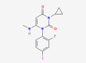 Two-dimensional chemical structure of 3-Cyclopropyl-1-(2-fluoro-4-iodophenyl)-6-(methylamino)pyrimidine-2,4(1H,3H)-dione, CAS 871700-22-0