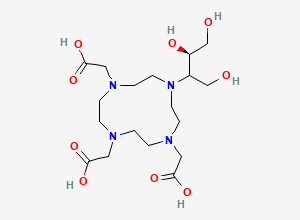 Two-dimensional chemical structure of 2-[4,10-bis(carboxymethyl)-7-[(3R)-1,3,4-trihydroxybutan-2-yl]-1,4,7,10-tetrazacyclododec-1-yl]acetic acid