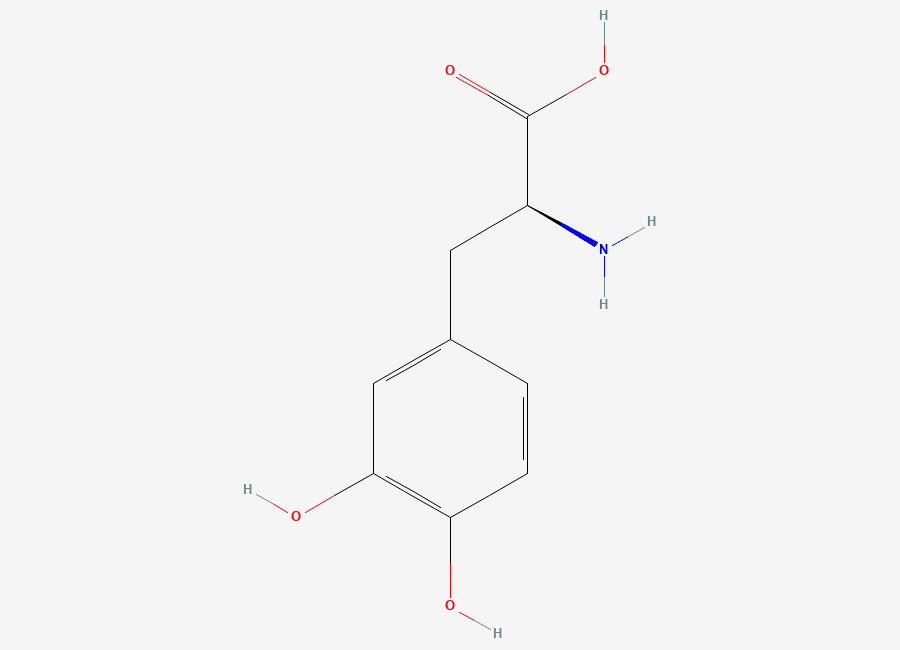 Two-dimensional chemical structure of Levodopa, CAS 59-92-7