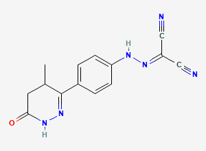 Two-dimensional chemical structure of (4-(4-methyl-6-oxo-1,4,5,6-tetrahydropyridazin-3-yl)phenyl)carbonohydrazonoyl dicyanide, CAS 131741-08-7