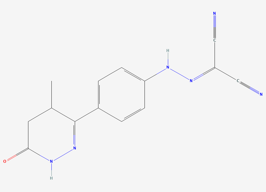 Two-dimensional chemical structure of (4-(4-methyl-6-oxo-1,4,5,6-tetrahydropyridazin-3-yl)phenyl)carbonohydrazonoyl dicyanide, CAS 131741-08-7