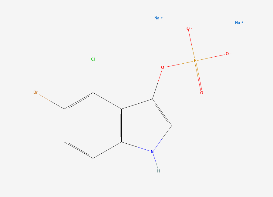 Two-dimensional chemical structure of 5-bromo-4-chloro-3-indolyl phosphate disodium salt