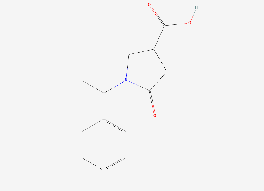 Two-dimensional chemical structure of 5-Oxo-1-(1-phenylethyl)-3-pyrrolidinecarboxylic acid