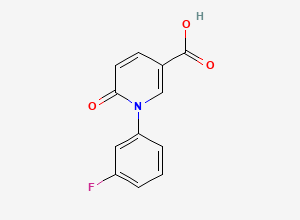 Two-dimensional chemical structure of 1-(3-Fluorophenyl)-6-oxo-1,6-dihydropyridine-3-carboxylic acid, CAS 1107650-68-9