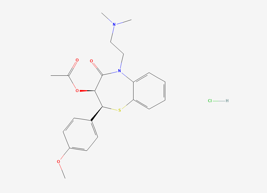 Two-dimensional chemical structure of Diltiazem Hydrochloride, CAS 33286-22-5