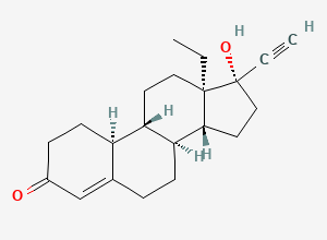 Two-dimensional chemical structure of (8alpha,9beta,10alpha,13alpha,14beta)-13-Ethyl-17-hydroxy-18,19-dinorpregn-4-en-20-yn-3-one
