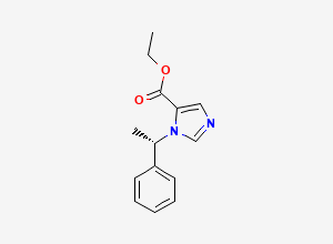 Two-dimensional chemical structure of 1H-Imidazole-5-carboxylic acid, 1-((1S)-1-phenylethyl)-, ethyl ester