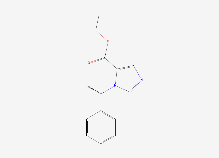 Two-dimensional chemical structure of 1H-Imidazole-5-carboxylic acid, 1-((1S)-1-phenylethyl)-, ethyl ester
