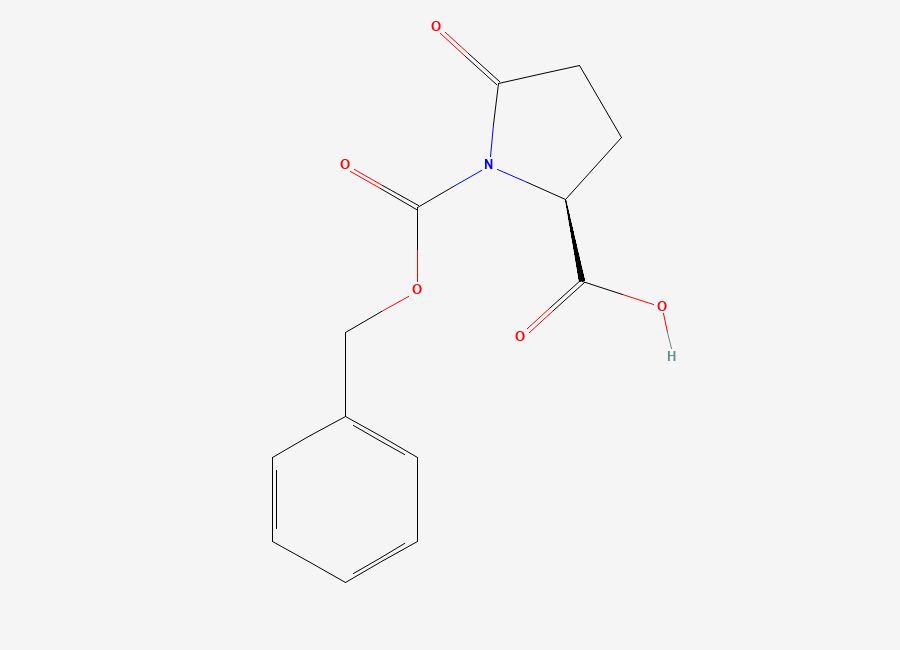 Two-dimensional chemical structure of 1-(Phenylmethyl) (2S)-5-oxo-1,2-pyrrolidinedicarboxylate