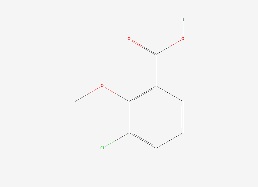 Two-dimensional chemical structure of 3-Chloro-2-methoxybenzoic acid