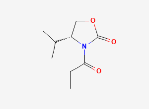 Two-dimensional chemical structure of (4R)-3-Propanoyl-4-(propan-2-yl)-1,3-oxazolidin-2-one