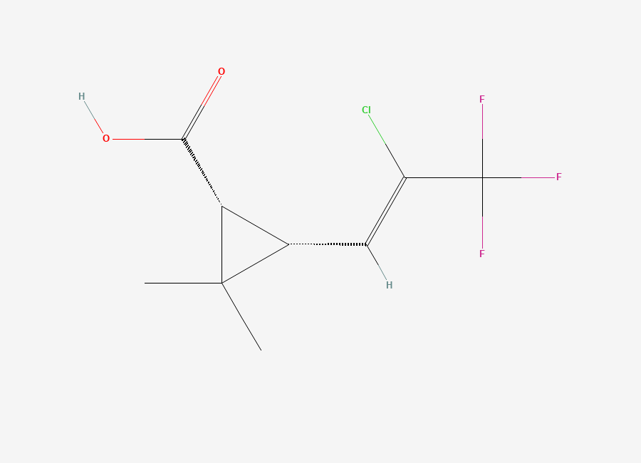 Two-dimensional chemical structure of Cyclopropanecarboxylic acid, 3-((1Z)-2-chloro-3,3,3-trifluoro-1-propen-1-yl)-2,2-dimethyl-, (1R,3R)-rel-