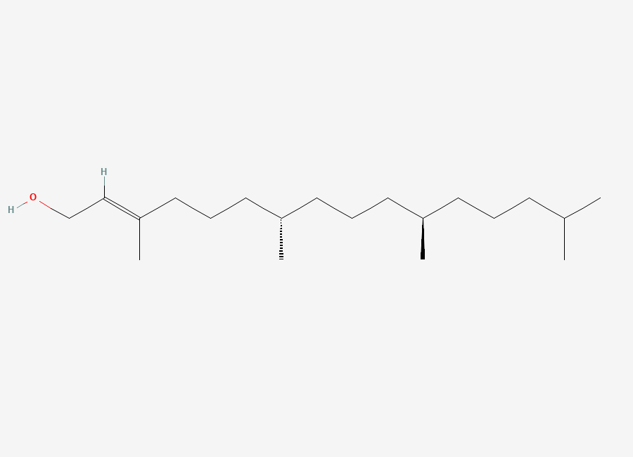 Two-dimensional chemical structure of (E,7S,11R)-3,7,11,15-tetramethylhexadec-2-en-1-ol