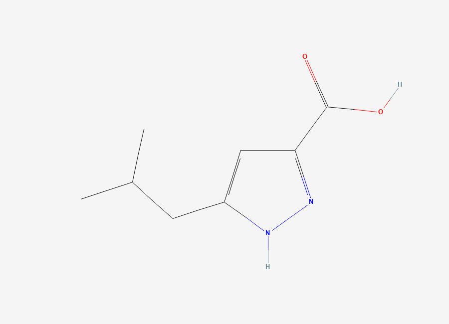 Two-dimensional chemical structure of 3-(2-methylpropyl)-1H-pyrazole-5-carboxylic acid