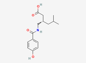Two-dimensional chemical structure of Pregabalin Paraben Amide ((3S)-3-[[(4-Hydroxybenzoyl)amino]methyl]-5-methyl Hexanoic Acid)