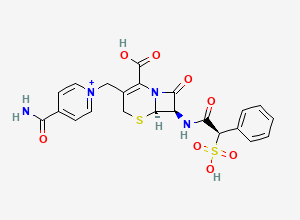 Two-dimensional chemical structure of (6R,7R)-3-[(4-carbamoylpyridin-1-ium-1-yl)methyl]-8-oxo-7-[[(2R)-2-phenyl-2-sulfoacetyl]amino]-5-thia-1-azabicyclo[4.2.0]oct-2-ene-2-carboxylic acid