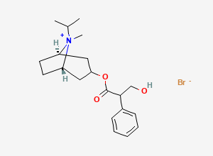 Two-dimensional chemical structure of (endo,Anti)-(1)-3-(3-hydroxy-1-oxo-2-phenylpropoxy)-8-isopropyl-8-methyl-8-azoniabicyclo(3.2.1)octane bromide