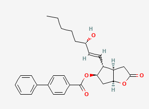 Two-dimensional chemical structure of [1,1'-Biphenyl]-4-carboxylic acid, (3aR,4R,5R,6aS)-hexahydro-4-[(1E,3S)-3-hydroxy-1-octen-1-yl]-2-oxo-2H-cyclopenta[b]furan-5-yl ester
