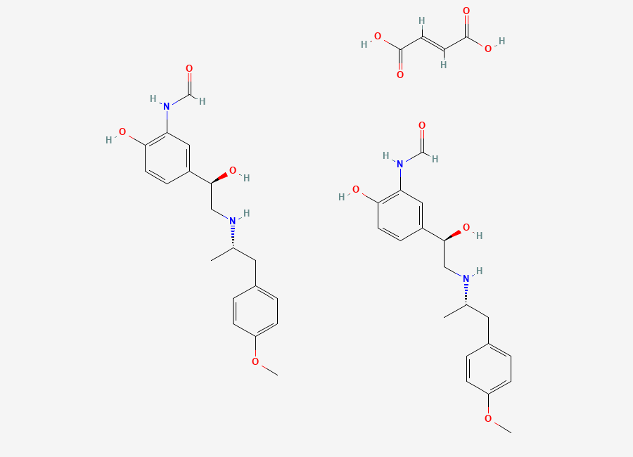 Two-dimensional chemical structure of N-(2-hydroxy-5-((1rs)-1-hydroxy-2-(((1sr)-2-(4-methoxyphenyl)-1-methylethyl)amino)ethyl)phenyl)formamide fumarate
