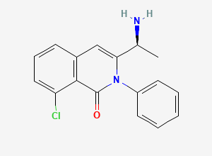 Two-dimensional chemical structure of (S)-3-(1-aminoethyl)-8-chloro-2-phenylisoquinolin-1(2H)-one, CAS 1350643-72-9