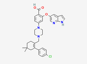 Two-dimensional chemical structure of 2-((1H-pyrrolo[2,3-b]pyridin-5-yl)oxy)-4-(4-((4'-chloro-5,5-dimethyl-3,4,5,6-tetrahydro-[1,1'-biphenyl]-2-yl)methyl)piperazin-1-yl)benzoic acid