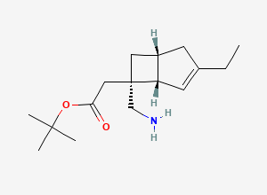 Two-dimensional chemical structure of tert-butyl 2-[(1S,5R,6S)-6-(aminomethyl)-3-ethyl-6-bicyclo[3.2.0]hept-3-enyl]acetate