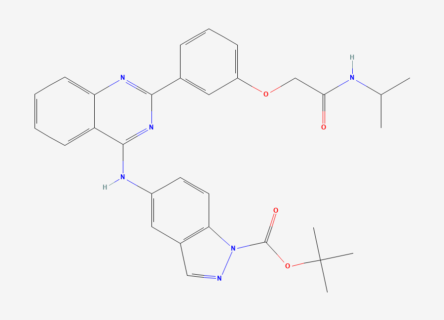 Two-dimensional chemical structure of tert-butyl 5-(2-(3-(2-(isopropylamino)-2-oxoethoxy)-phenyl)quinazolin-4-ylamino)-1H-indazole-1-carboxylate