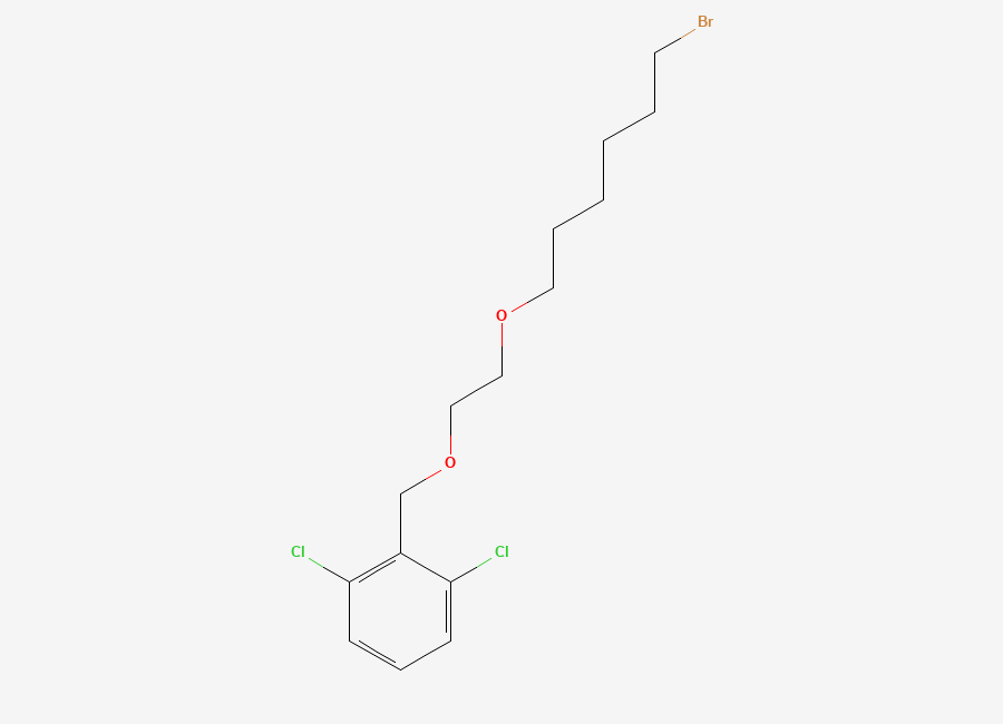 Two-dimensional chemical structure of 2-((2-((6-Bromohexyl)oxy)ethoxy)methyl)-1,3-dichlorobenzene, CAS 503070-57-3