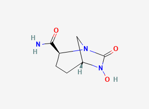 Two-dimensional chemical structure of (2S,5R)-6-Hydroxy-7-oxo-1,6-diazabicyclo[3.2.1]octane-2-carboxamide