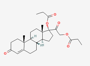 Two-dimensional chemical structure of (8R,9S,10R,13S,14S,17R)-10,13-dimethyl-3-oxo-17-(2-(propionyloxy)acetyl)-2,3,6,7,8,9,10,11,12,13,14,15,16,17-tetradecahydro-1H-cyclopenta[a]phenanthren-17-yl propionate