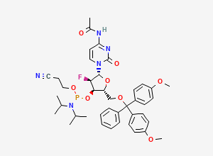 Two-dimensional chemical structure of N-[1-[(2R,3R,4R,5R)-5-[[bis(4-methoxyphenyl)-phenylmethoxy]methyl]-4-[2-cyanoethoxy-[di(propan-2-yl)amino]phosphanyl]oxy-3-fluorooxolan-2-yl]-2-oxopyrimidin-4-yl]acetamide